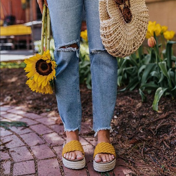 Yellow Braided One Band Platform Slip On Sandal - Picture 3 of 10